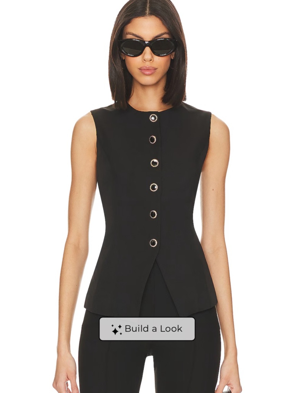 SNDYS Sleeveless Black Peplum Button-Front Top